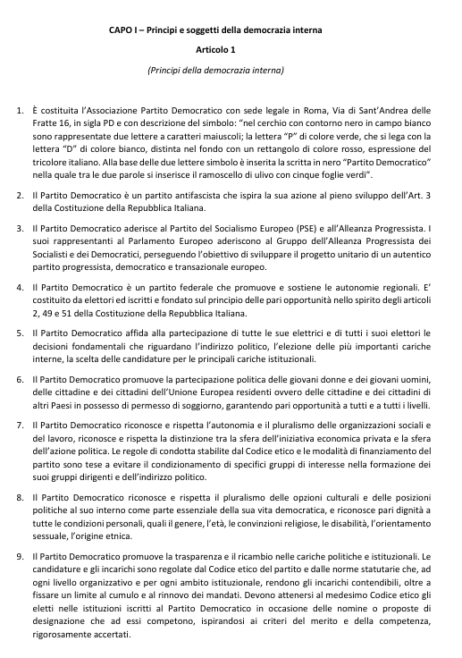 Scarica lo Statuto del Partito Democratico (Testo approvato dall’Assemblea nazionale il 16 dicembre 2023)