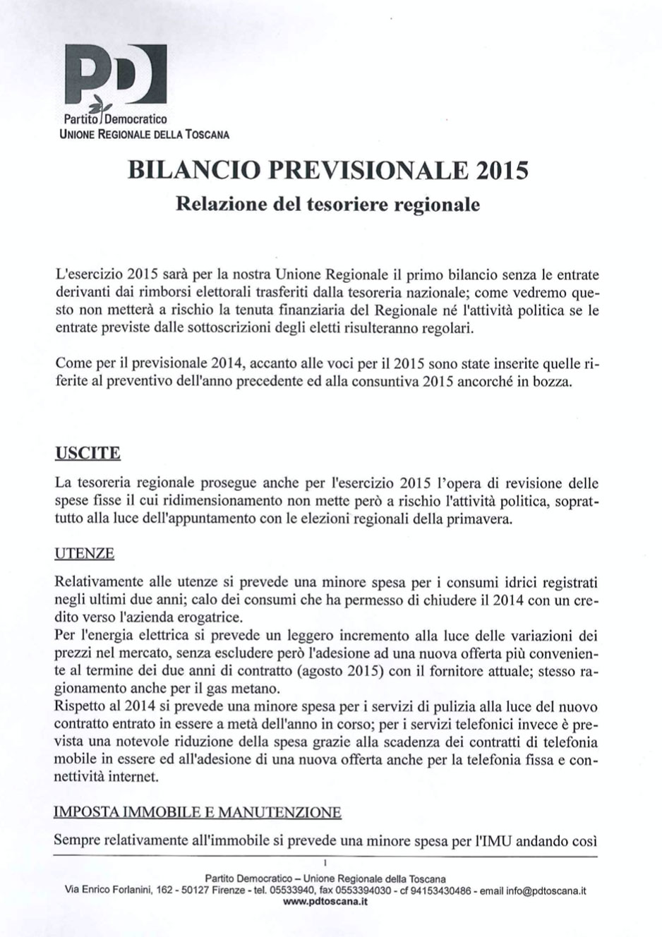 Scarica il Bilancio previsionale PD Toscana 2015 
