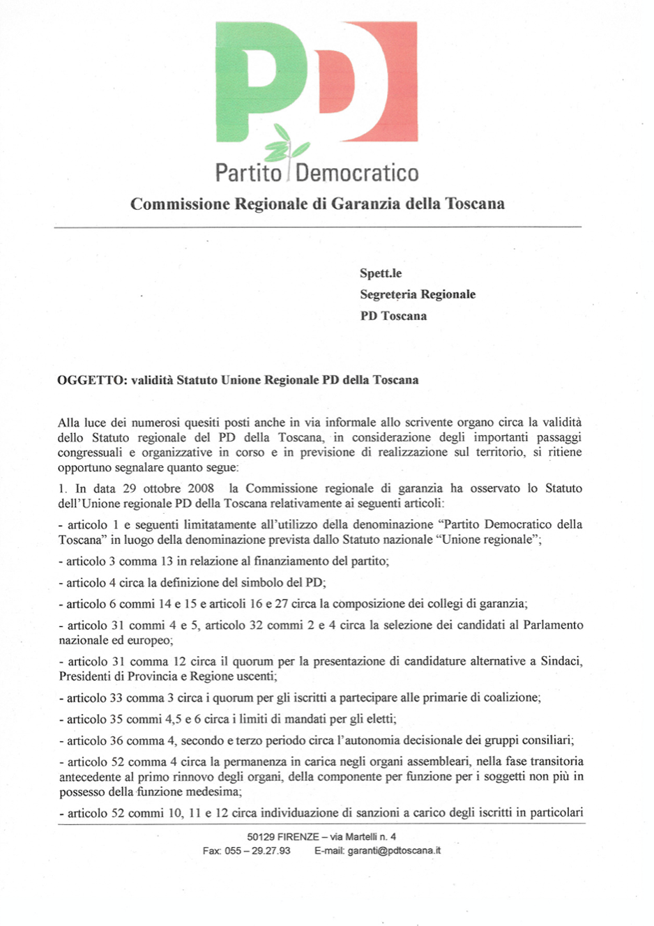 Scarica la Nota della commissione regionale di Garanzia del PD della Toscana 